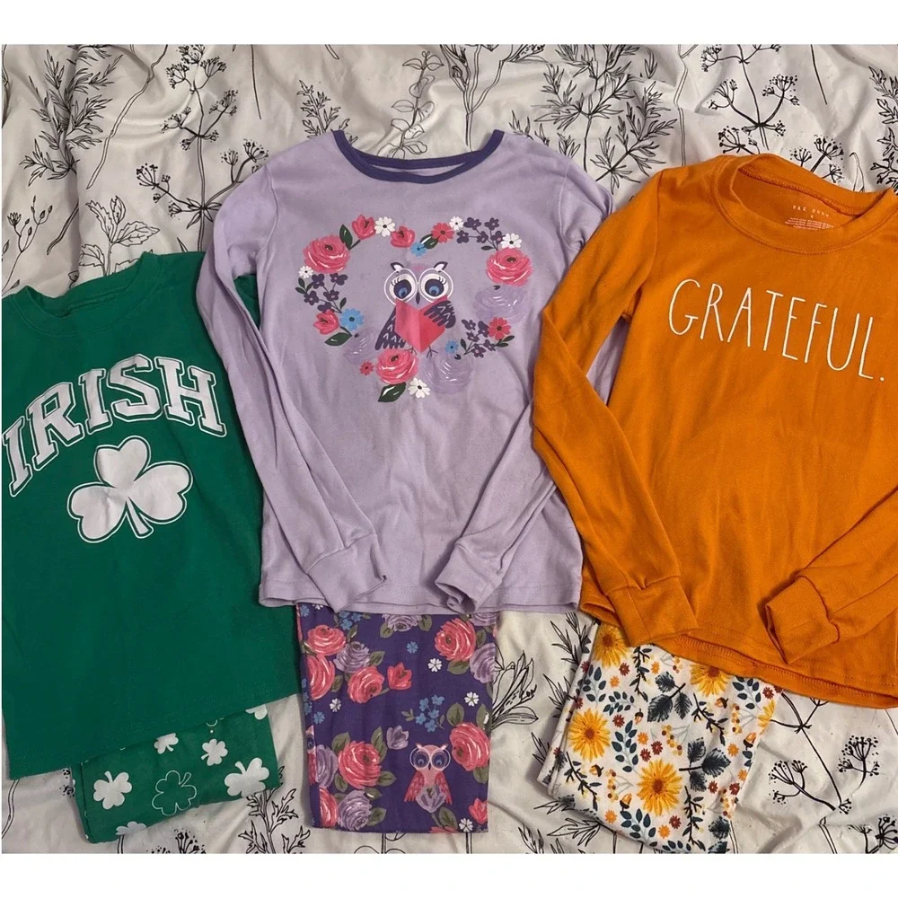 3 Sets of Girl's 2pc Pajamas -‎ The Children's Place/Rae Dunn, Size 8, Like New